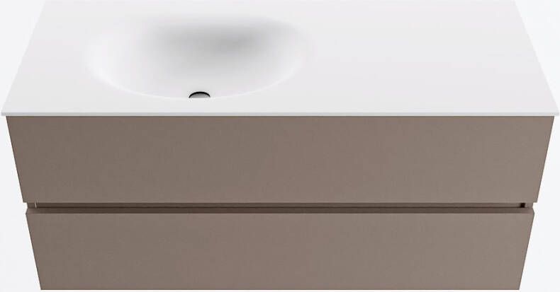 Mondiaz VICA 110cm badmeubel onderkast Smoke 2 lades. Wastafel MOON links 1 kraangat kleur Talc.