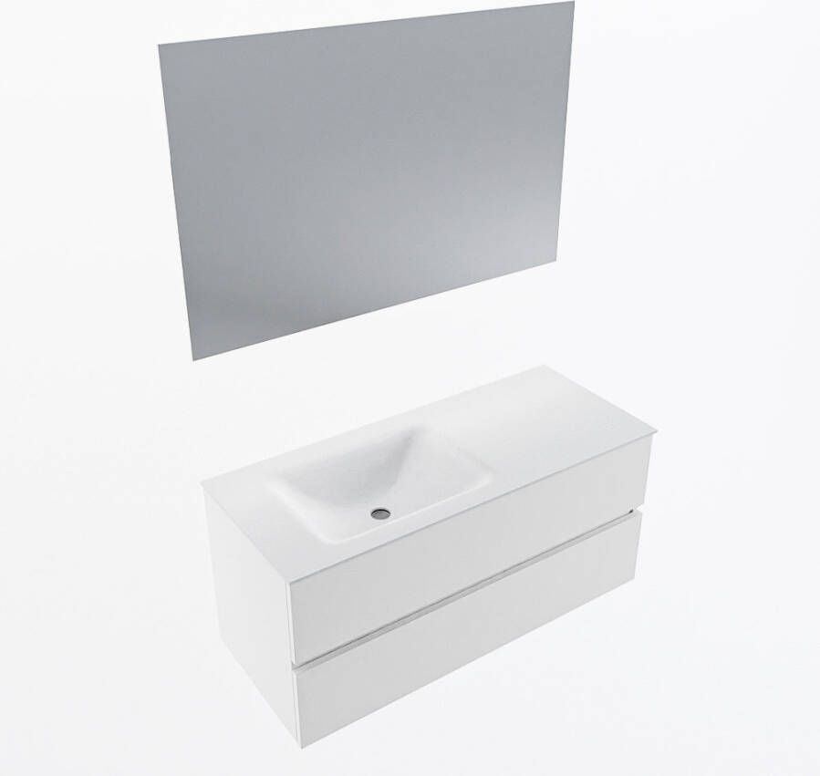 Mondiaz VICA 110cm badmeubel onderkast Talc 2 lades. Wastafel CLOUD links zonder kraangat kleur Talc.