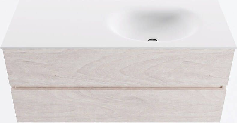 Mondiaz VICA 110cm badmeubel onderkast Underlayment 2 lades. Wastafel MOON rechts zonder kraangat kleur Talc.