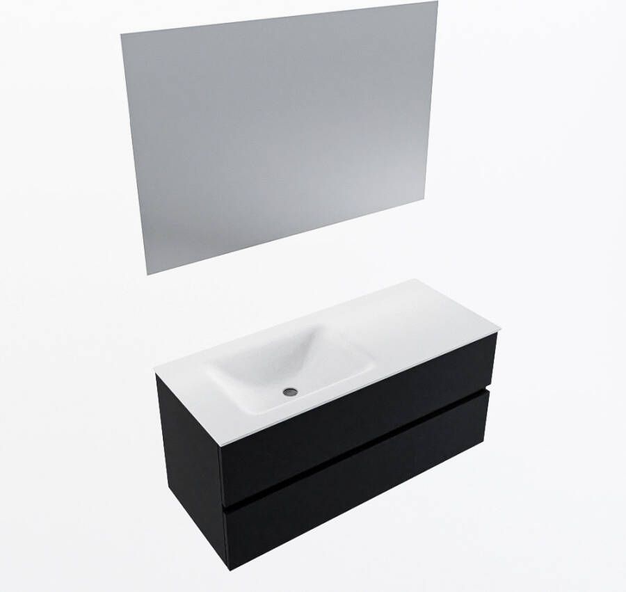 Mondiaz VICA 110cm badmeubel onderkast Urban 2 lades. Wastafel CLOUD links zonder kraangat kleur Talc.