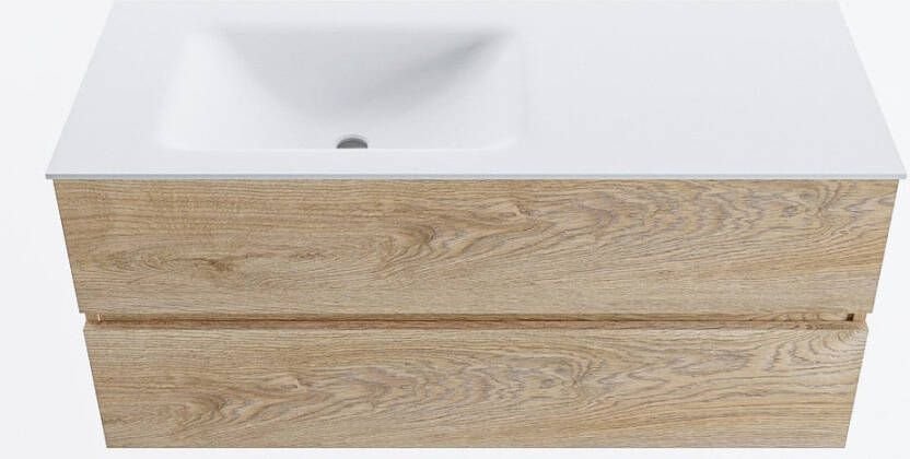 Mondiaz VICA 110cm badmeubel onderkast Washed Oak 2 lades. Wastafel CLOUD links 1 kraangat kleur Talc.