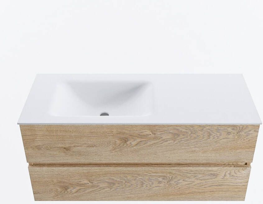 Mondiaz VICA 110cm badmeubel onderkast Washed Oak 2 lades. Wastafel CLOUD links zonder kraangat kleur Talc.