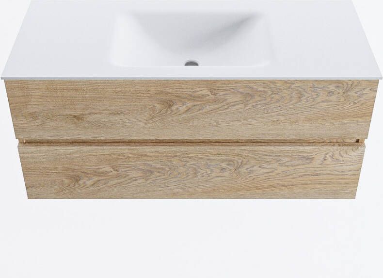 Mondiaz VICA 110cm badmeubel onderkast Washed Oak 2 lades. Wastafel CLOUD midden 1 kraangat kleur Talc.
