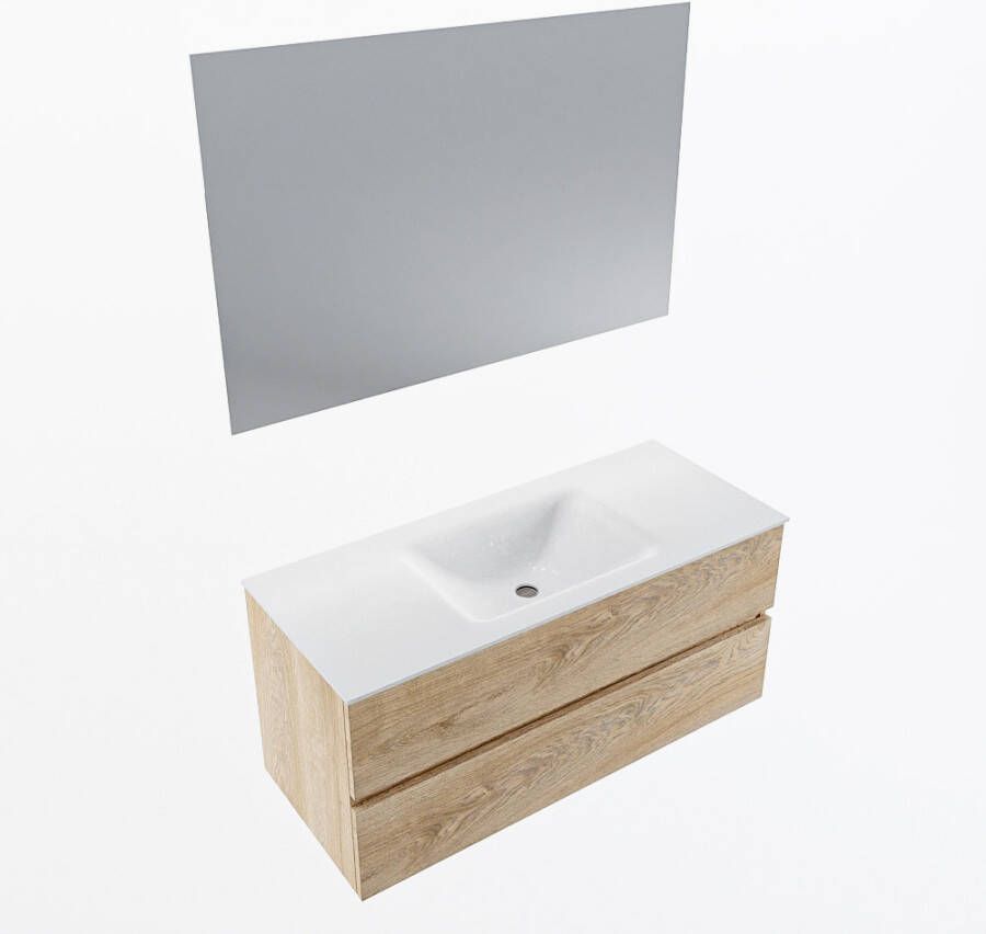 Mondiaz VICA 110cm badmeubel onderkast Washed Oak 2 lades. Wastafel CLOUD midden zonder kraangat kleur Talc.