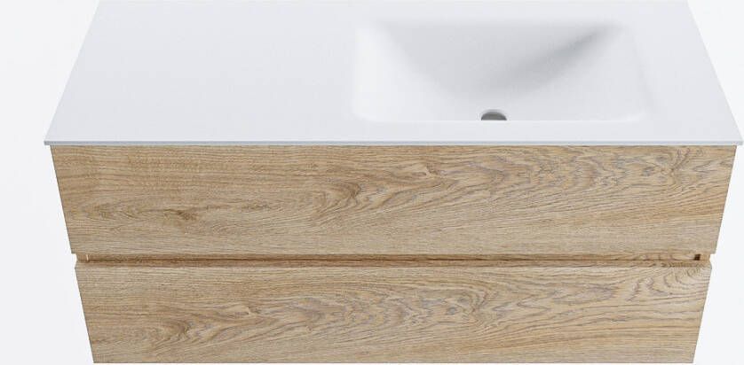 Mondiaz VICA 110cm badmeubel onderkast Washed Oak 2 lades. Wastafel CLOUD rechts 1 kraangat kleur Talc.