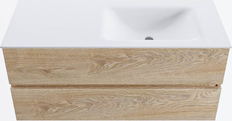 Mondiaz VICA 110cm badmeubel onderkast Washed Oak 2 lades. Wastafel CLOUD rechts zonder kraangat kleur Talc.