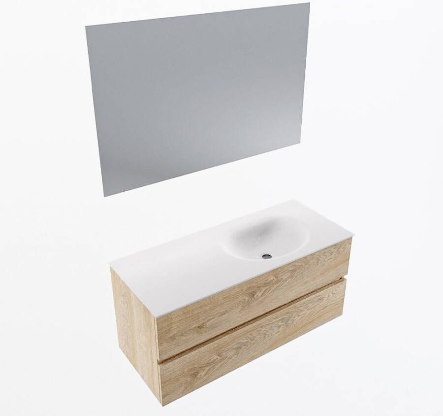 Mondiaz VICA 110cm badmeubel onderkast Washed Oak 2 lades. Wastafel MOON rechts 1 kraangat kleur Talc.