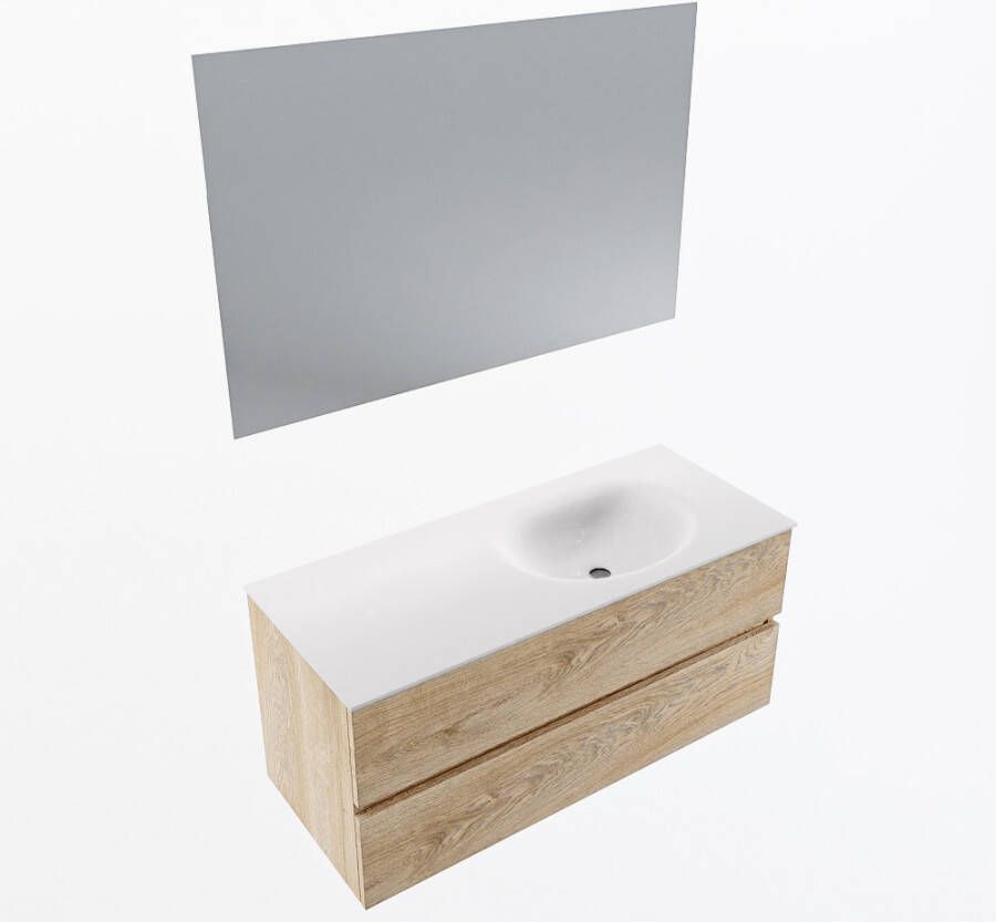 Mondiaz VICA 110cm badmeubel onderkast Washed Oak 2 lades. Wastafel MOON rechts zonder kraangat kleur Talc.