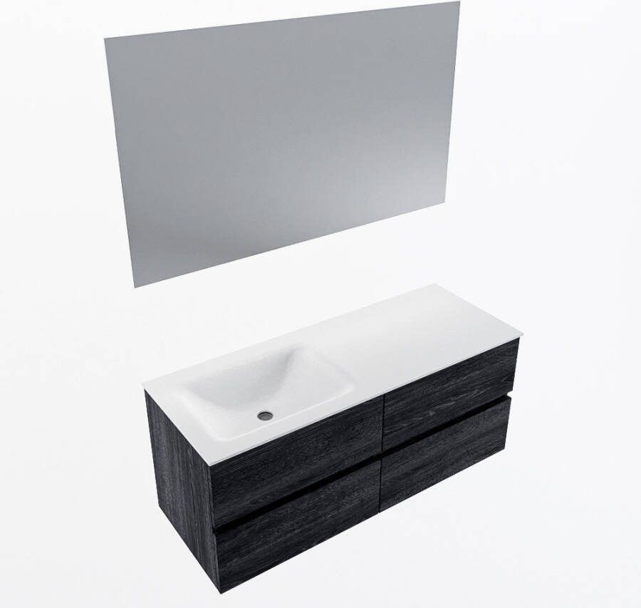 Mondiaz VICA 120cm badmeubel onderkast Antracite 4 lades. Wastafel CLOUD links 1 kraangat kleur Talc.