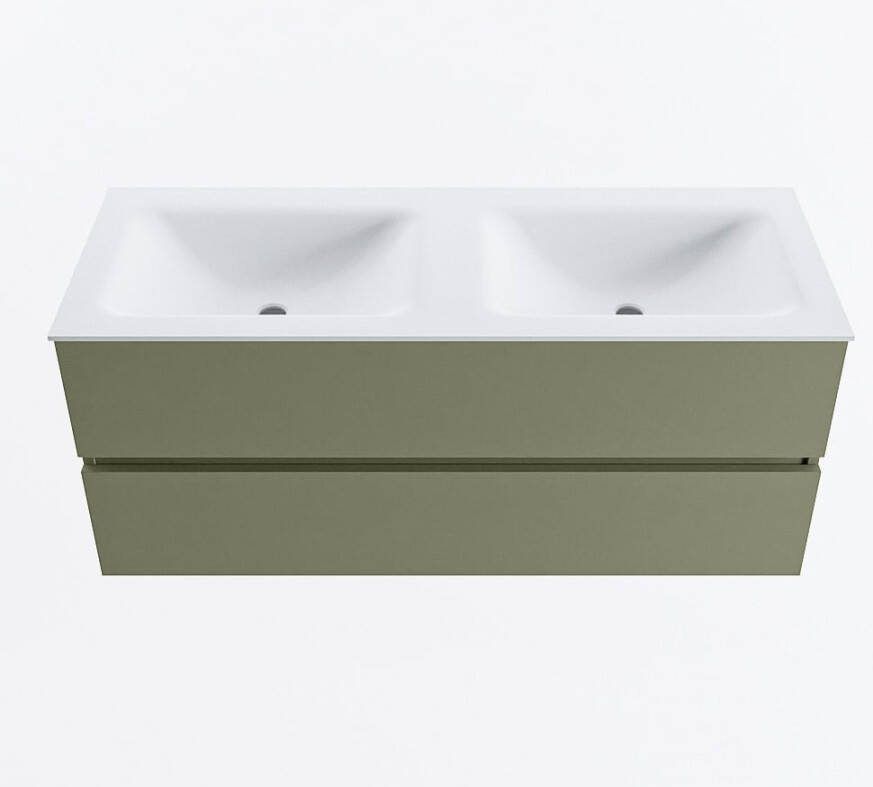 Mondiaz VICA 120cm badmeubel onderkast Army 2 lades. Wastafel CLOUD dubbel 2 kraangaten kleur Talc.
