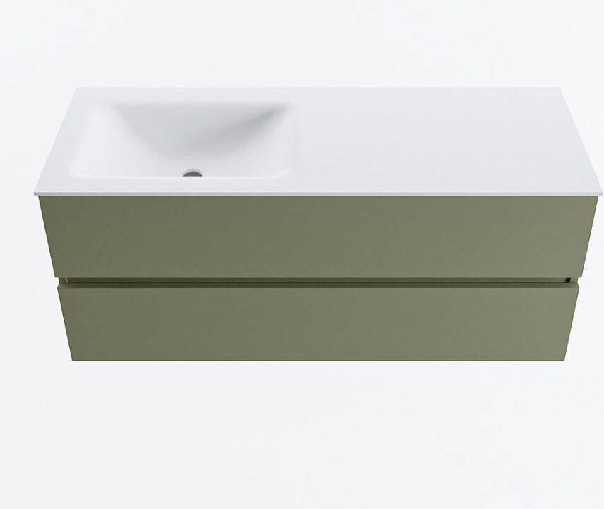 Mondiaz VICA 120cm badmeubel onderkast Army 2 lades. Wastafel CLOUD links 1 kraangat kleur Talc.