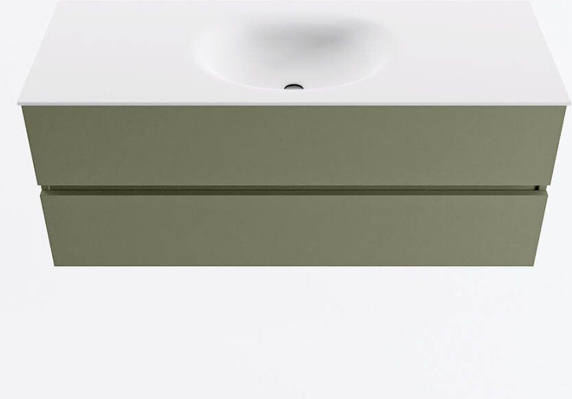 Mondiaz VICA 120cm badmeubel onderkast Army 2 lades. Wastafel MOON midden 1 kraangat kleur Talc.