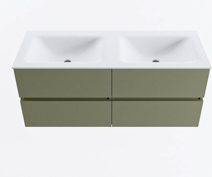 Mondiaz VICA 120cm badmeubel onderkast Army 4 lades. Wastafel CLOUD dubbel 2 kraangaten kleur Talc.