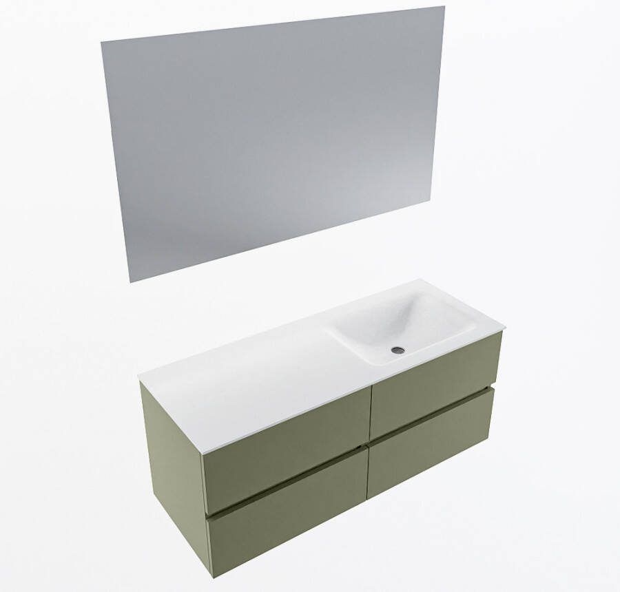 Mondiaz VICA 120cm badmeubel onderkast Army 4 lades. Wastafel CLOUD rechts zonder kraangat kleur Talc.