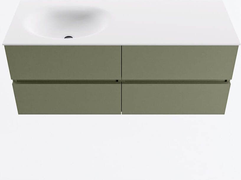 Mondiaz VICA 120cm badmeubel onderkast Army 4 lades. Wastafel MOON links 1 kraangat kleur Talc.