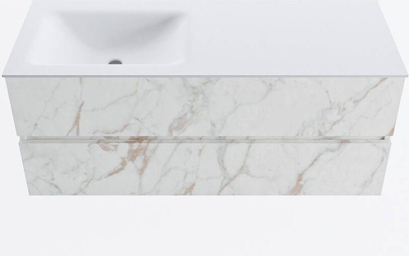 Mondiaz VICA 120cm badmeubel onderkast Carrara 2 lades. Wastafel CLOUD links 1 kraangat kleur Talc.