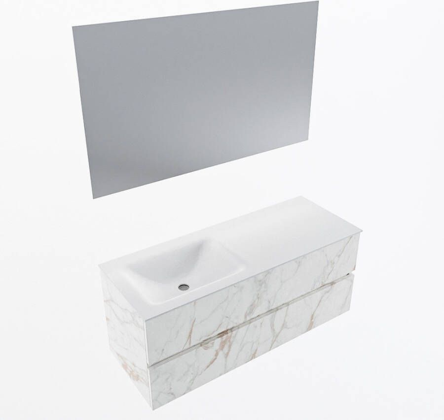 Mondiaz VICA 120cm badmeubel onderkast Carrara 2 lades. Wastafel CLOUD links zonder kraangat kleur Talc.