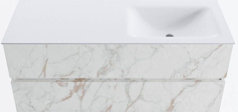 Mondiaz VICA 120cm badmeubel onderkast Carrara 2 lades. Wastafel CLOUD rechts 1 kraangat kleur Talc.