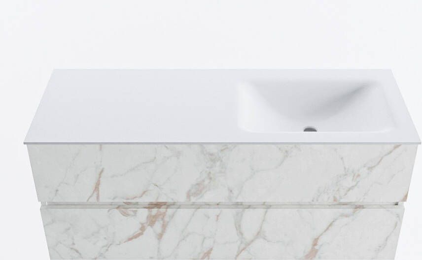 Mondiaz VICA 120cm badmeubel onderkast Carrara 2 lades. Wastafel CLOUD rechts zonder kraangat kleur Talc.