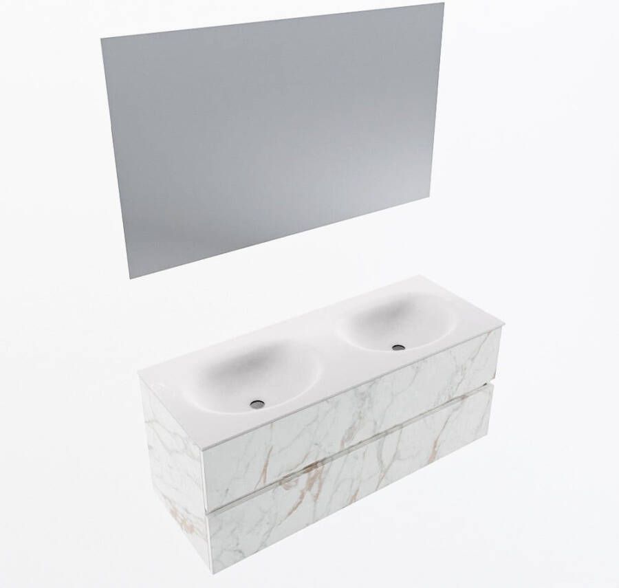 Mondiaz VICA 120cm badmeubel onderkast Carrara 2 lades. Wastafel MOON dubbel 2 kraangaten kleur Talc.