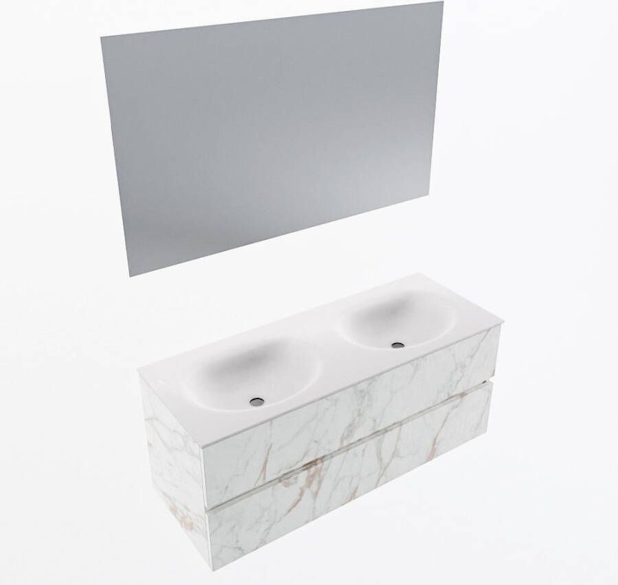 Mondiaz VICA 120cm badmeubel onderkast Carrara 2 lades. Wastafel MOON dubbel zonder kraangat kleur Talc.