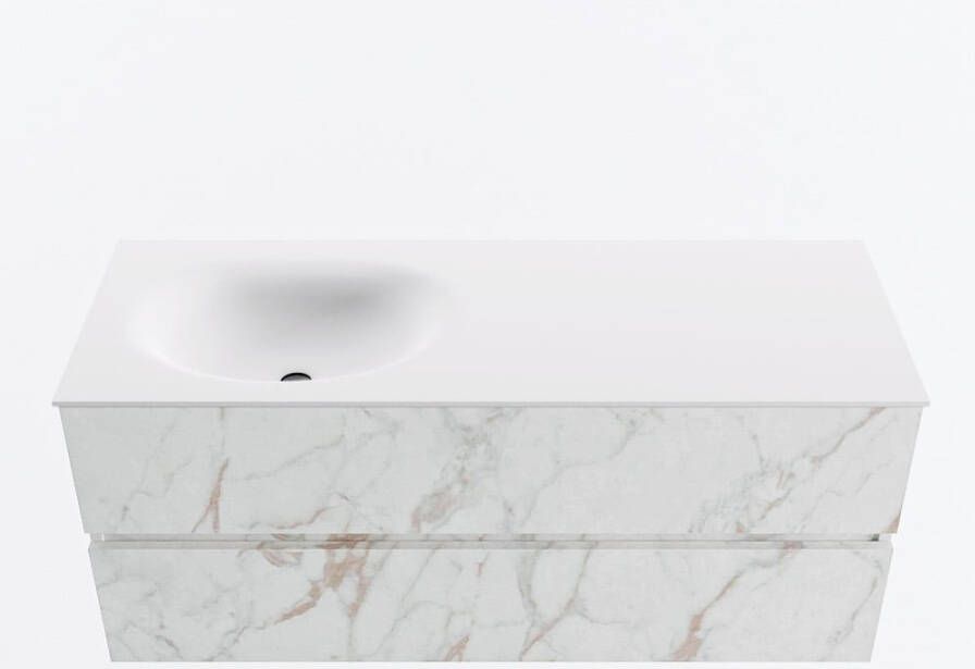 Mondiaz VICA 120cm badmeubel onderkast Carrara 2 lades. Wastafel MOON links 1 kraangat kleur Talc.