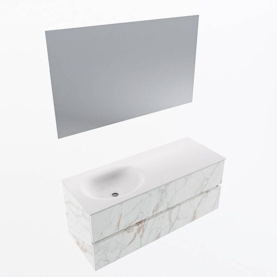 Mondiaz VICA 120cm badmeubel onderkast Carrara 2 lades. Wastafel MOON links zonder kraangat kleur Talc.