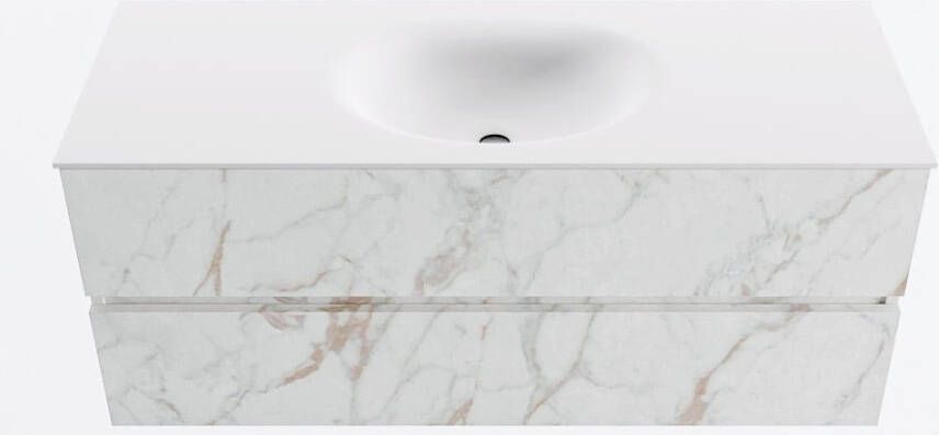 Mondiaz VICA 120cm badmeubel onderkast Carrara 2 lades. Wastafel MOON midden 1 kraangat kleur Talc.