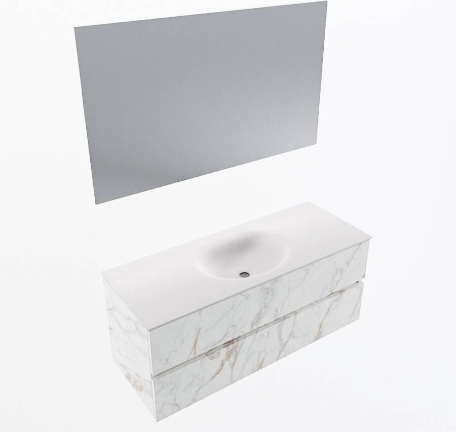 Mondiaz VICA 120cm badmeubel onderkast Carrara 2 lades. Wastafel MOON midden zonder kraangat kleur Talc.