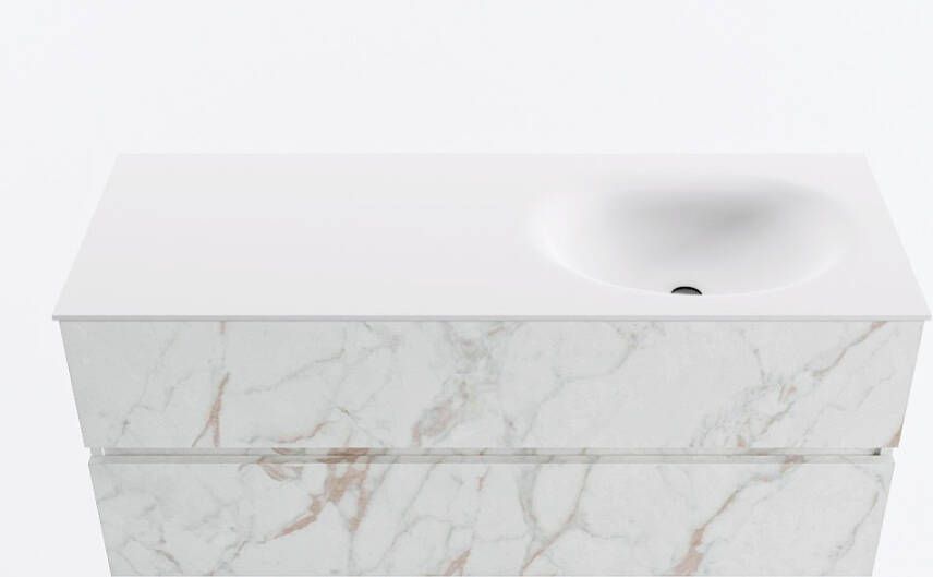 Mondiaz VICA 120cm badmeubel onderkast Carrara 2 lades. Wastafel MOON rechts zonder kraangat kleur Talc.