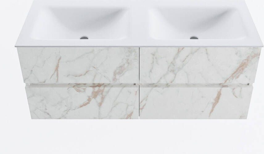 Mondiaz VICA 120cm badmeubel onderkast Carrara 4 lades. Wastafel CLOUD dubbel 2 kraangaten kleur Talc.
