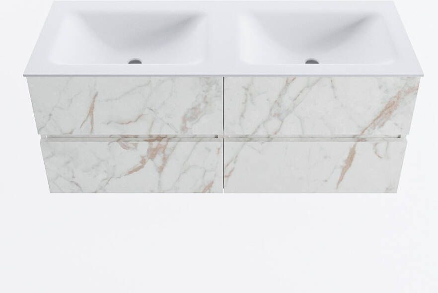 Mondiaz VICA 120cm badmeubel onderkast Carrara 4 lades. Wastafel CLOUD dubbel zonder kraangat kleur Talc.