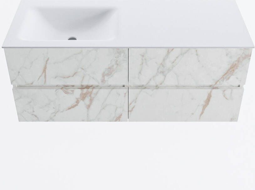 Mondiaz VICA 120cm badmeubel onderkast Carrara 4 lades. Wastafel CLOUD links 1 kraangat kleur Talc.