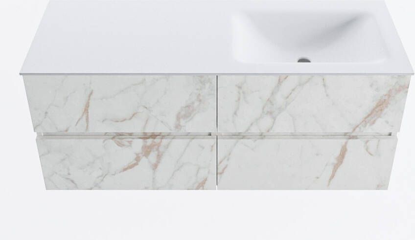 Mondiaz VICA 120cm badmeubel onderkast Carrara 4 lades. Wastafel CLOUD rechts zonder kraangat kleur Talc.