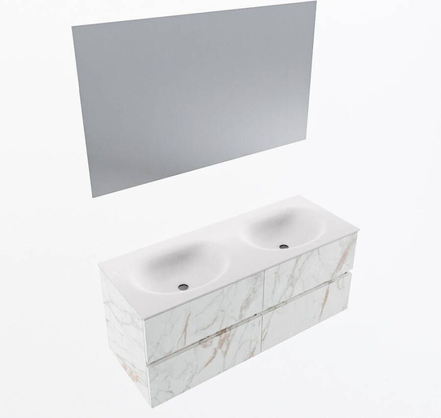 Mondiaz VICA 120cm badmeubel onderkast Carrara 4 lades. Wastafel MOON dubbel zonder kraangat kleur Talc.