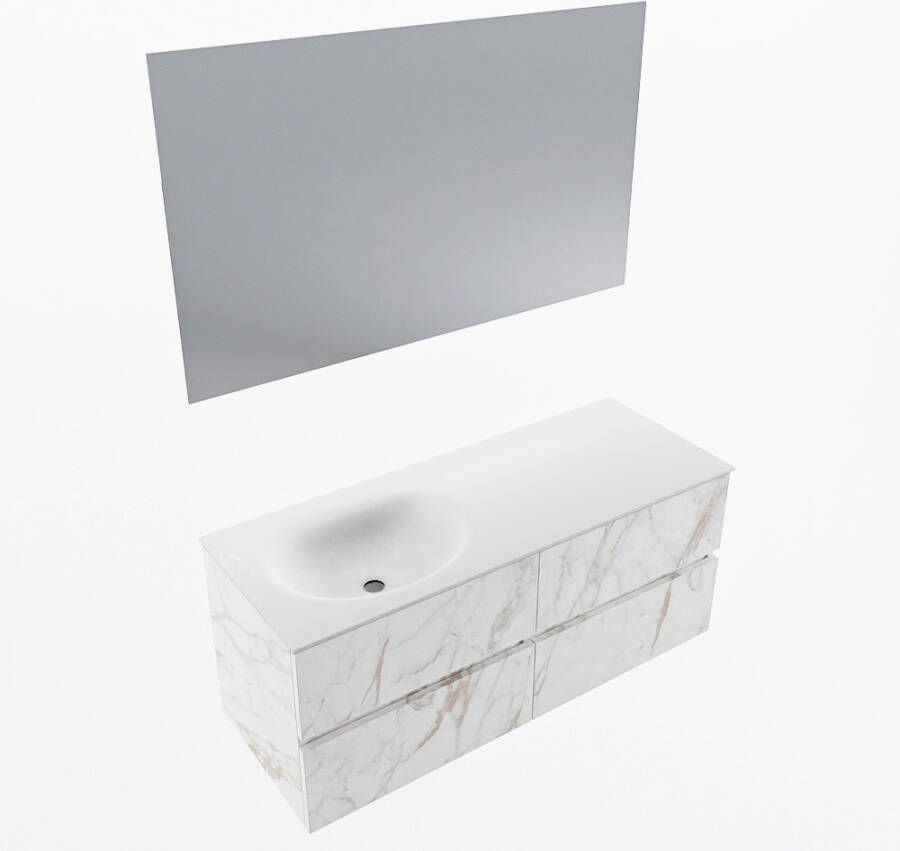 Mondiaz VICA 120cm badmeubel onderkast Carrara 4 lades. Wastafel MOON links zonder kraangat kleur Talc.