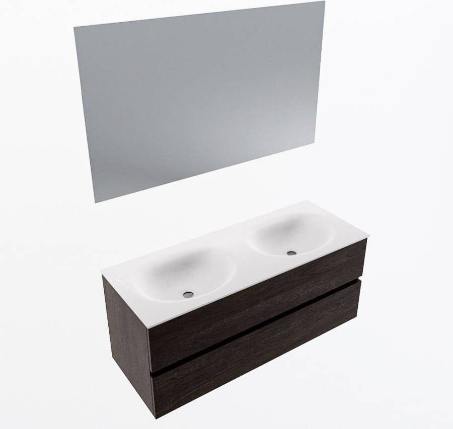 Mondiaz VICA 120cm badmeubel onderkast Dark Brown 2 lades. Wastafel MOON dubbel 2 kraangaten kleur Talc.