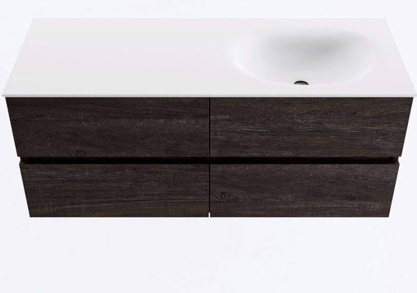 Mondiaz VICA 120cm badmeubel onderkast Dark Brown 4 lades. Wastafel MOON rechts zonder kraangat kleur Talc.