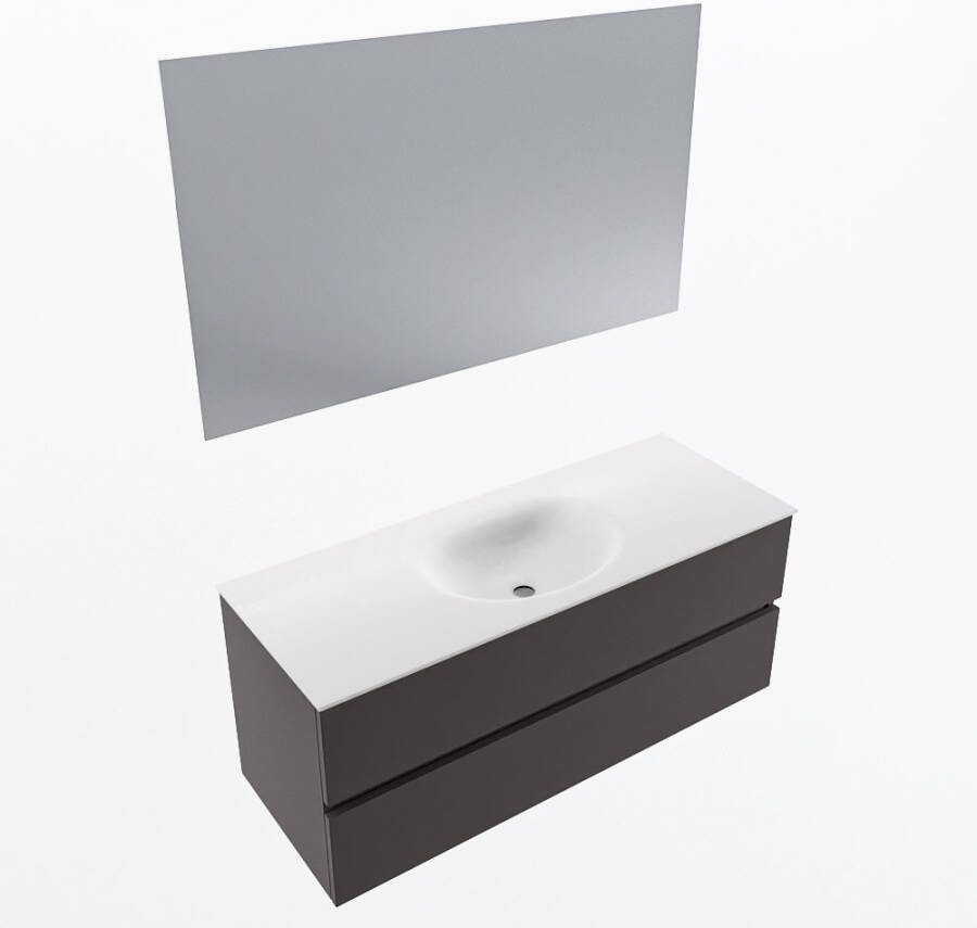 Mondiaz VICA 120cm badmeubel onderkast Dark Grey 2 lades. Wastafel MOON midden 1 kraangat kleur Talc.