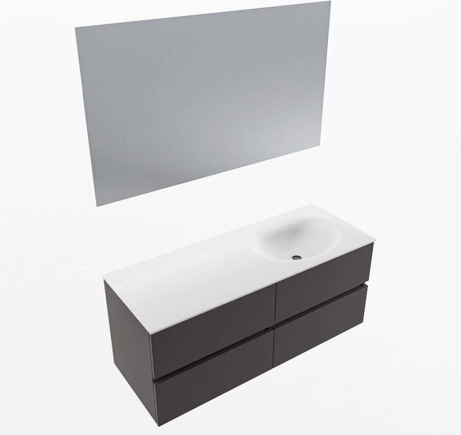 Mondiaz VICA 120cm badmeubel onderkast Dark Grey 4 lades. Wastafel MOON rechts 1 kraangat kleur Talc.