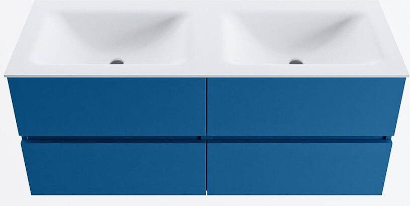 Mondiaz VICA 120cm badmeubel onderkast Jeans 4 lades. Wastafel CLOUD dubbel zonder kraangat kleur Talc.