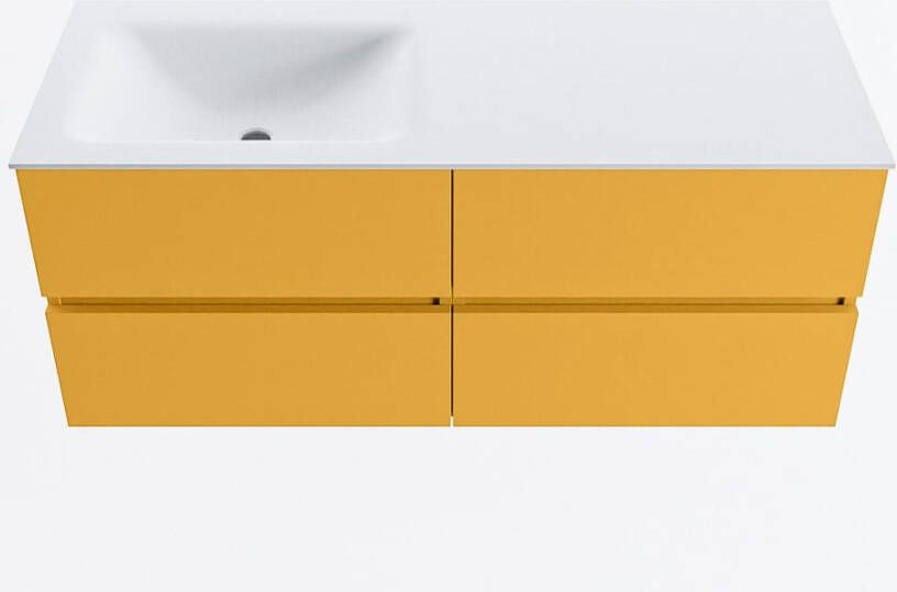 Mondiaz VICA 120cm badmeubel onderkast Ocher 4 lades. Wastafel CLOUD links zonder kraangat kleur Talc.
