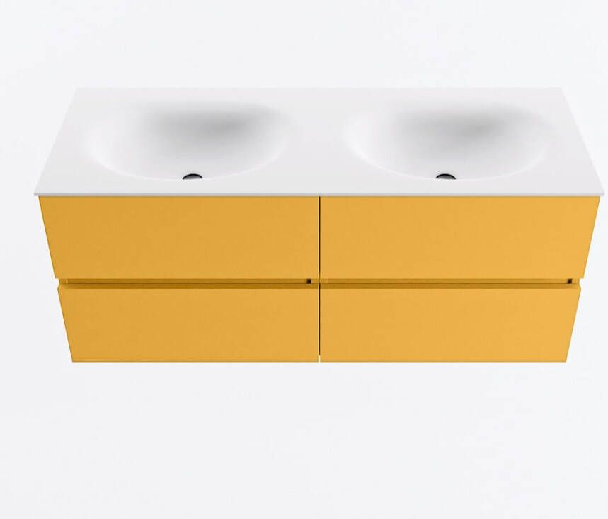 Mondiaz VICA 120cm badmeubel onderkast Ocher 4 lades. Wastafel MOON dubbel 2 kraangaten kleur Talc.