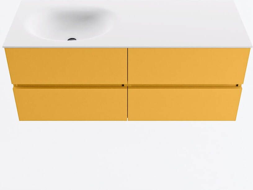 Mondiaz VICA 120cm badmeubel onderkast Ocher 4 lades. Wastafel MOON links 1 kraangat kleur Talc.