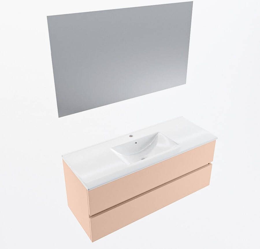Mondiaz VICA 120cm badmeubel onderkast Rosee 2 lades. Wastafel DENIA midden 1 kraangat kleur Glanzend Wit.