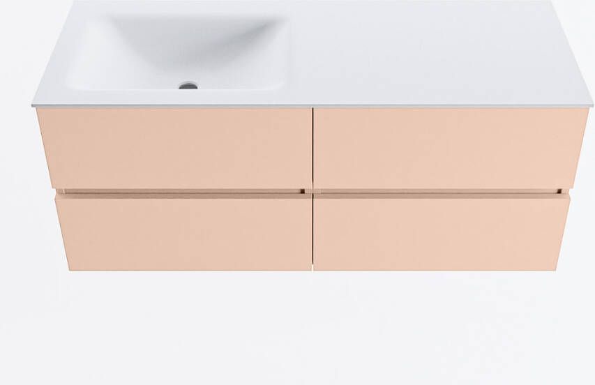 Mondiaz VICA 120cm badmeubel onderkast Rosee 4 lades. Wastafel CLOUD links zonder kraangat kleur Talc met spiegel LED.