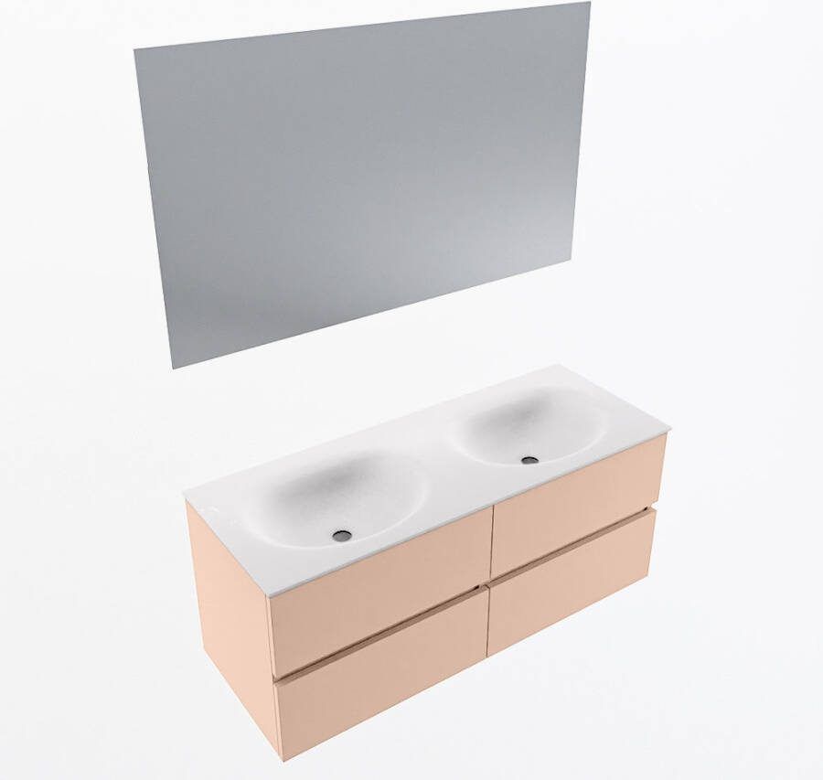 Mondiaz VICA 120cm badmeubel onderkast Rosee 4 lades. Wastafel MOON dubbel zonder kraangat kleur Talc.