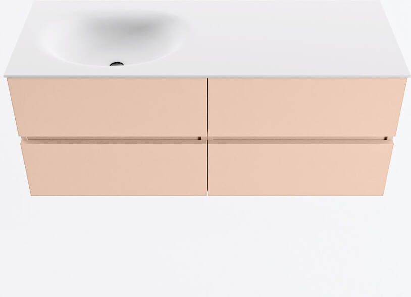 Mondiaz VICA 120cm badmeubel onderkast Rosee 4 lades. Wastafel MOON links 1 kraangat kleur Talc.