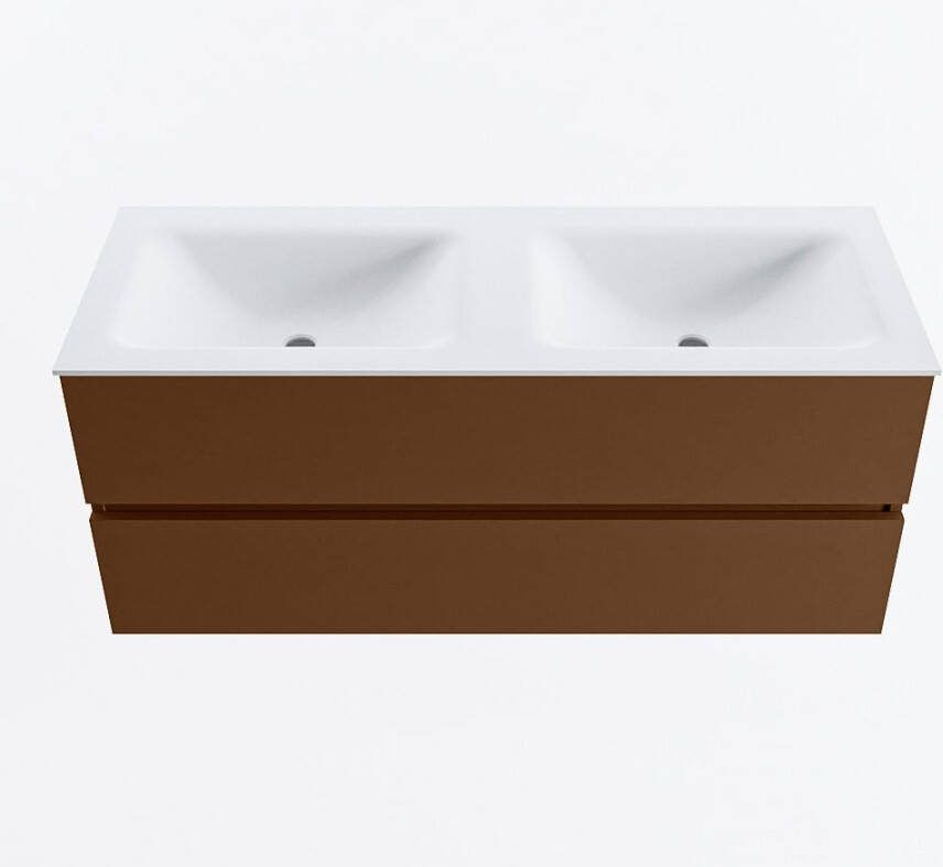 Mondiaz VICA 120cm badmeubel onderkast Rust 2 lades. Wastafel CLOUD dubbel 2 kraangaten kleur Talc.