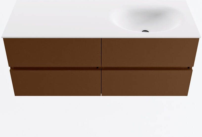Mondiaz VICA 120cm badmeubel onderkast Rust 4 lades. Wastafel MOON rechts 1 kraangat kleur Talc.